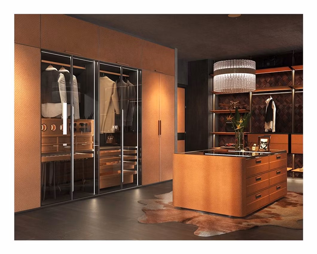 PA Custom Modern High Quality Cloth Walk-in Baby Drawer Man Women Room Cabinet Leather Door Panel Closet Bedroom Wardrobe