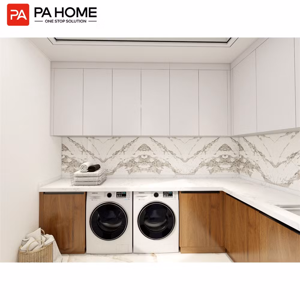 PA Luxury Quality Black Laundry Sink Bathroom LED Mirror Cabinet with Shelf for Balcony Washing Machine