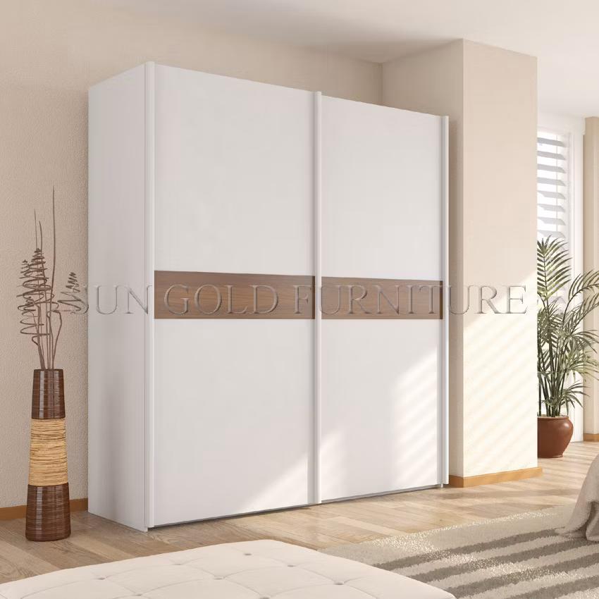 Factory Outlet White Wood Wardrobe with Sliding Door Storage Cabinet