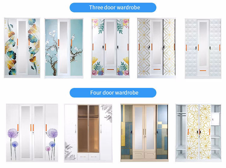 Metal Furniture Cheaper Printed Steel Assembled Wardrobe 2 Door Clothing Wardrobe