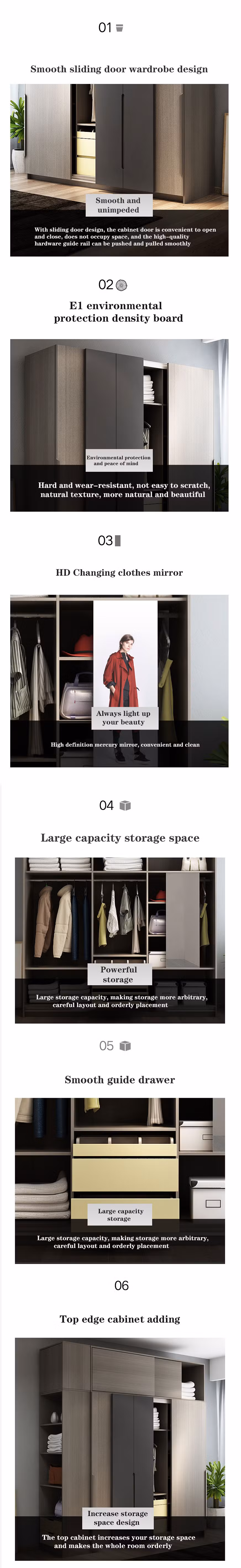 Wholesales Home Bedroom Furniture Closet Sliding Wooden 3-Door Wardrobe with Mirror