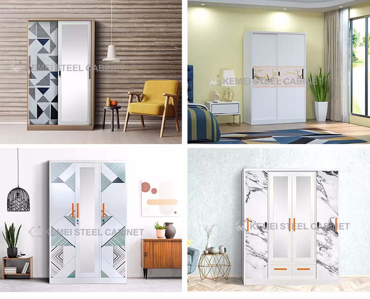 Metal Furniture Cheaper Printed Steel Assembled Wardrobe 2 Door Clothing Wardrobe