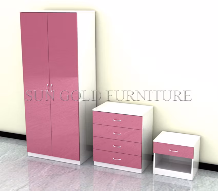 High Quality New Design Modern Red Color High Gloss Moving Bedroom Wardrobe Set