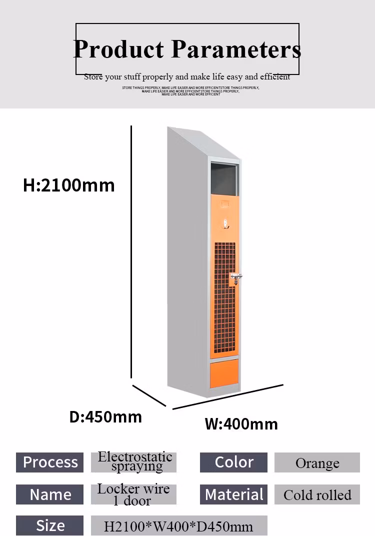 Customized Inclined Top Grid Single Door Locker Warehouse Steel Staff Wardrobe for Factory