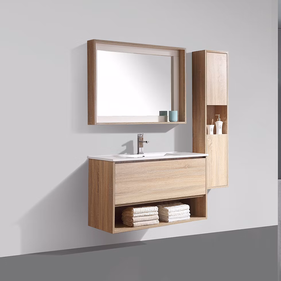 2022 New Design Black Hanging Wenge Double Sink Bathroom Vanity Set Modern Wall Mounted Cabinet Furniture Ceramic Basin LED Mirror Bathroom Vanity Cabinet