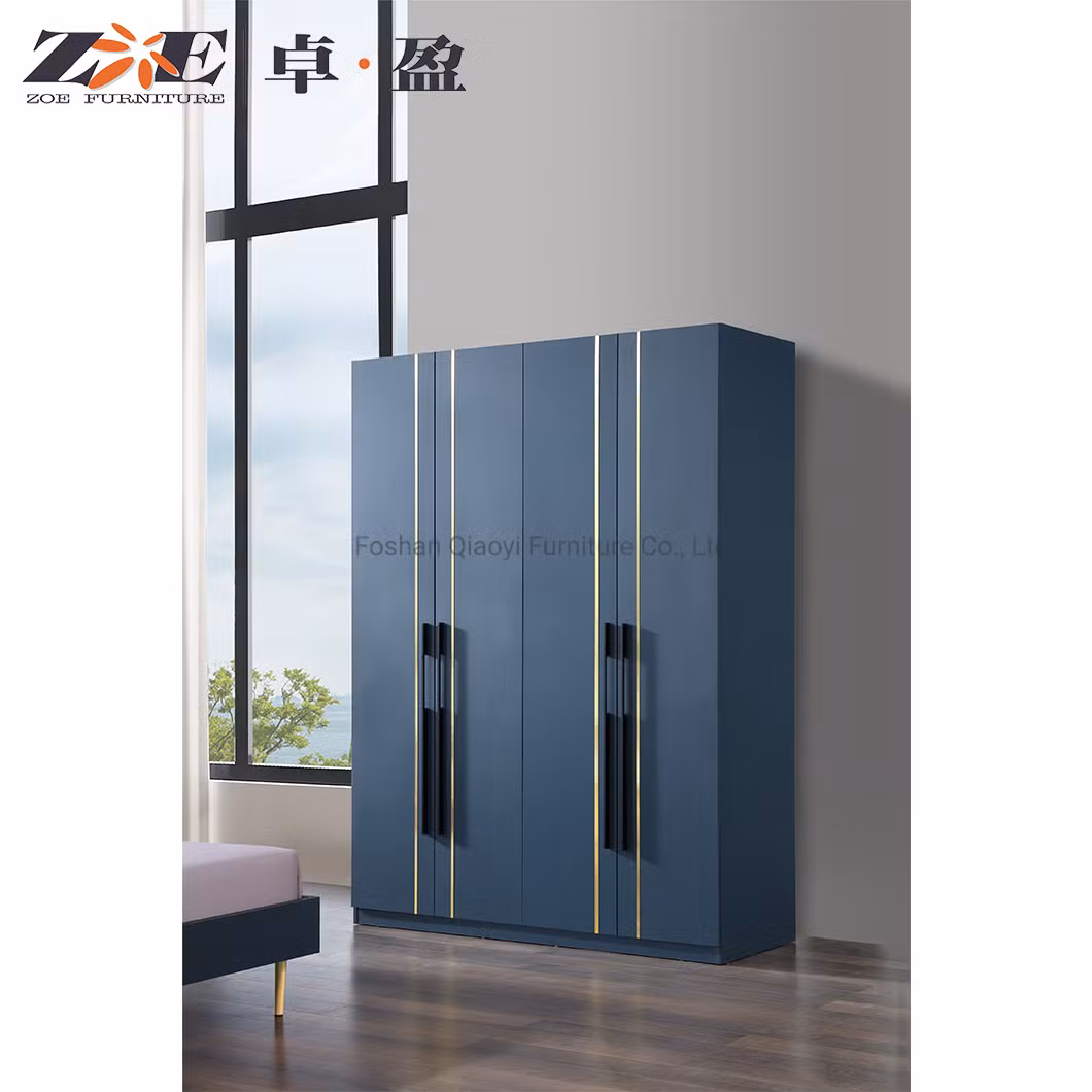 Home Bedroom Furniture Modern Sample Wooden 4 Door MDF Wardrobe Wholesale Price