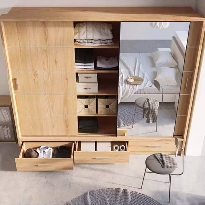 White Minimalist Style Modern Design Bedroom Furniture Mirror Sliding Door Wardrobe