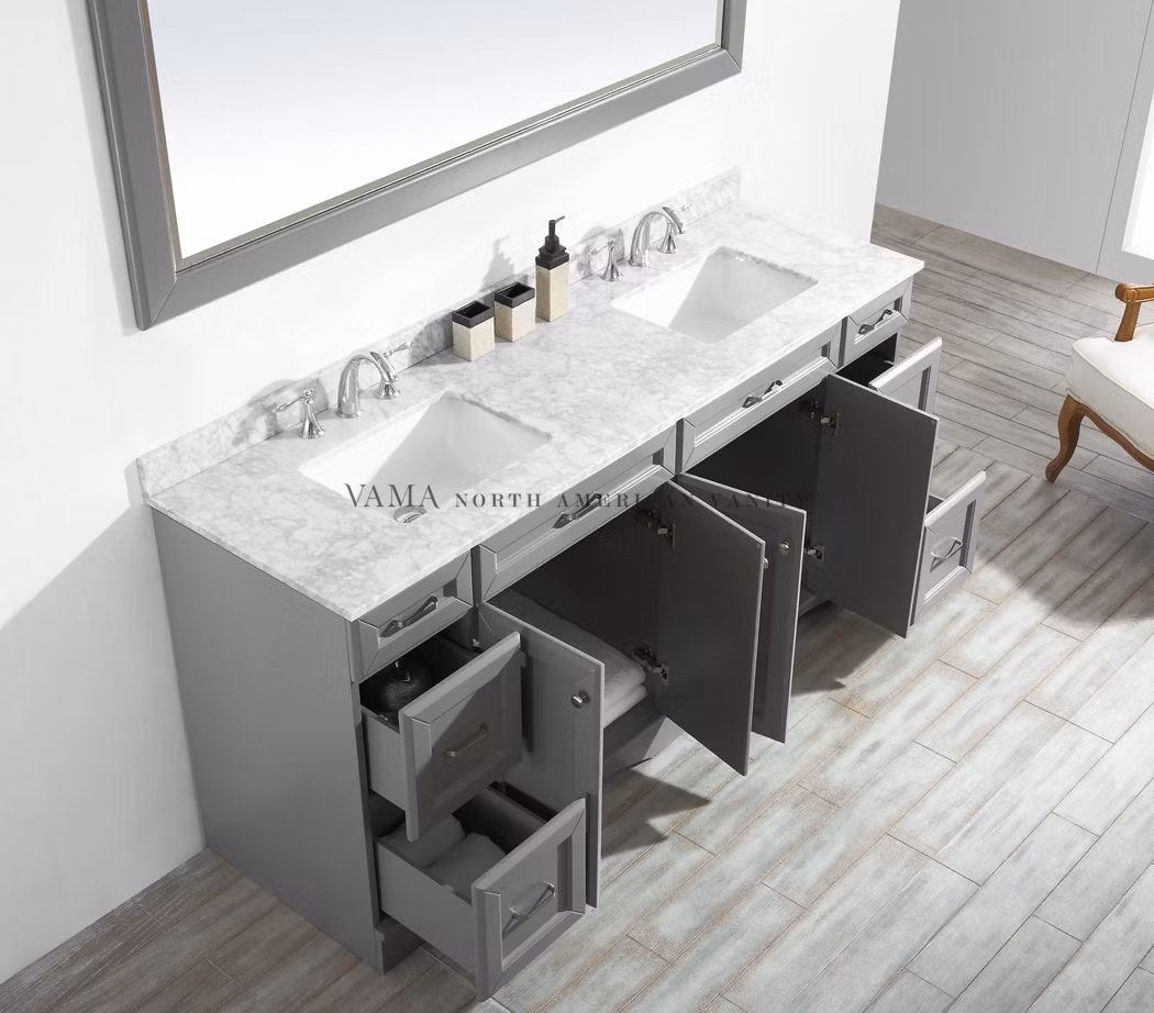Vama 72 Inch Grey Traditional Design Floor Standing Bathroom Cabinet with White Ceramic Sink