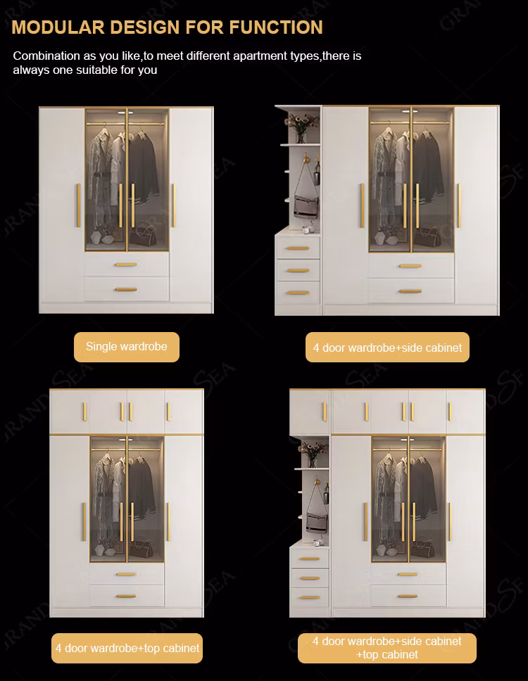 Custom Size Simple Design Wardrobe with Mirror Home Furniture Closets