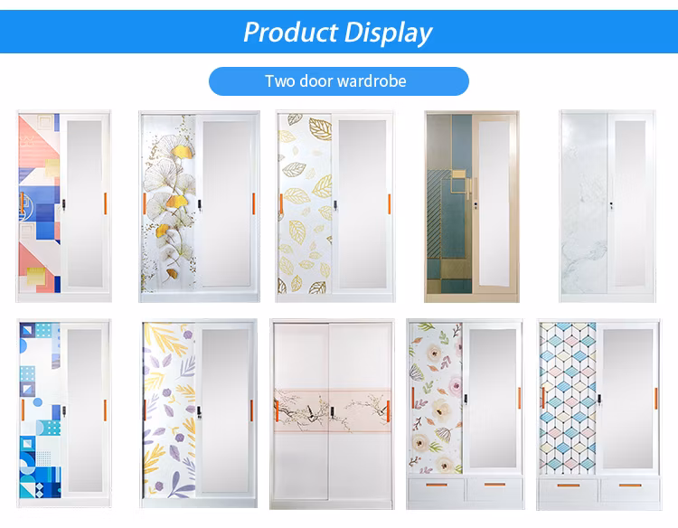 Metal Furniture Cheaper Printed Steel Assembled Wardrobe 2 Door Clothing Wardrobe