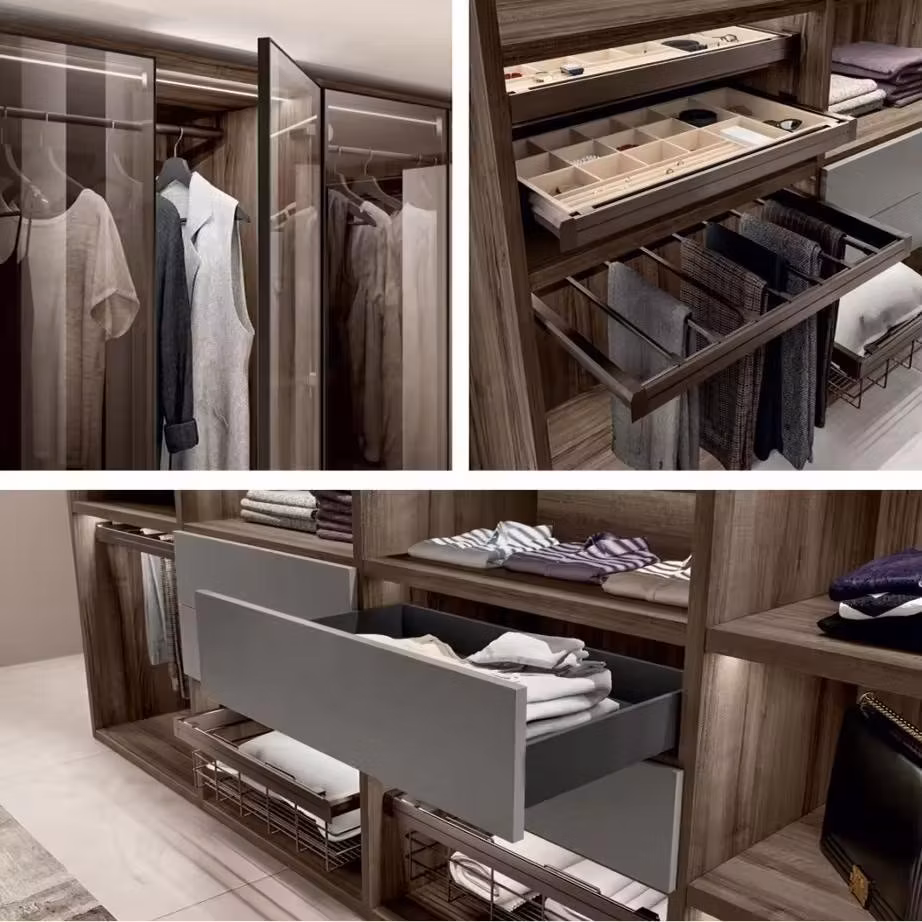 Dark Grey Custom Made Melamine Sliding Door Bedroom Wardrobe Design