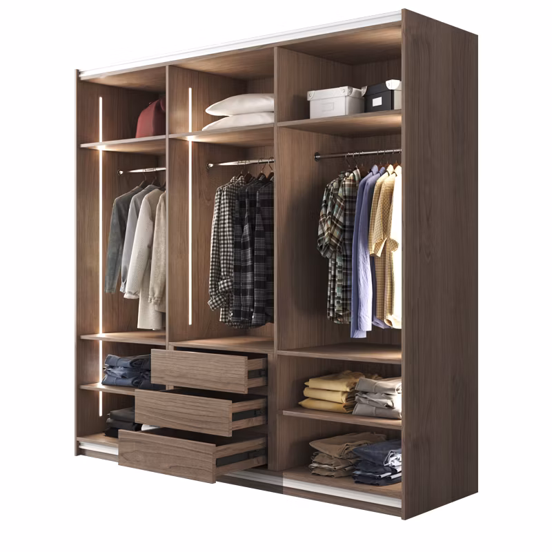 Luxury Wholesale Modern Bedroom Furniture Storage Hotel Wood Sliding Glossy Door Wardrobe