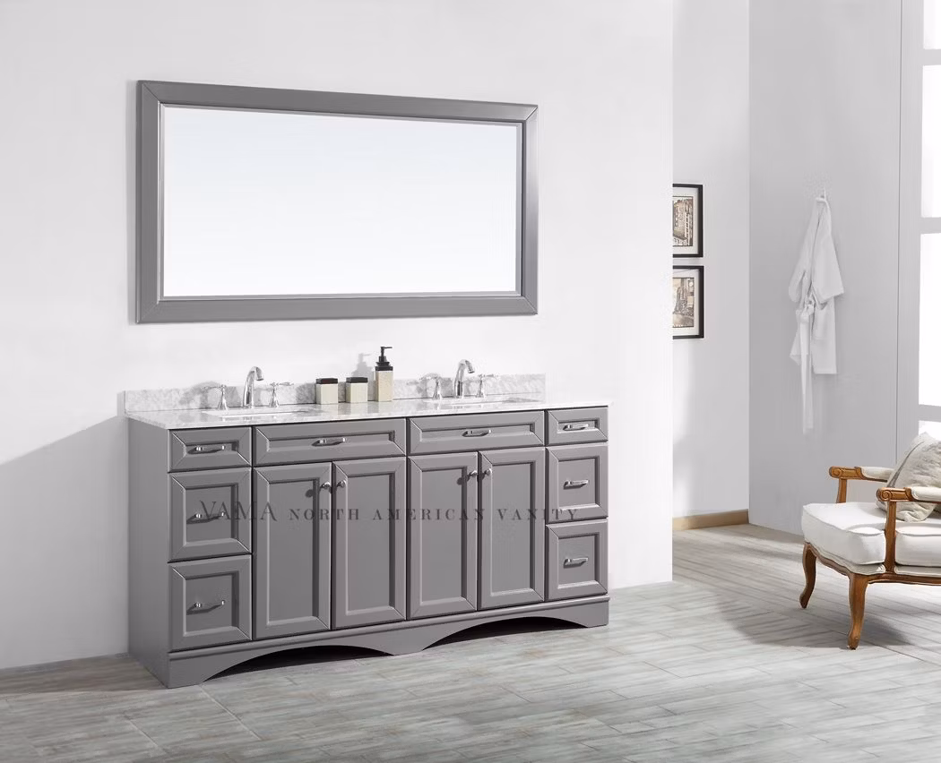 Vama 72 Inch Grey Traditional Design Floor Standing Bathroom Cabinet with White Ceramic Sink
