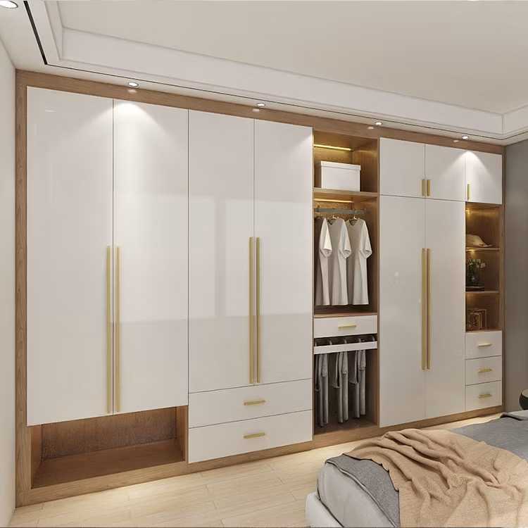 Customized Furniture Bedroom White Gloss Lacquer Corner Wardrobe Cabinet