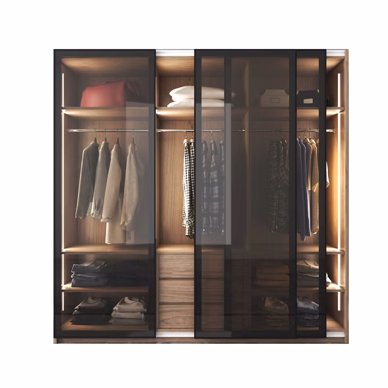Luxury Wholesale Modern Bedroom Furniture Storage Hotel Wood Sliding Glossy Door Wardrobe