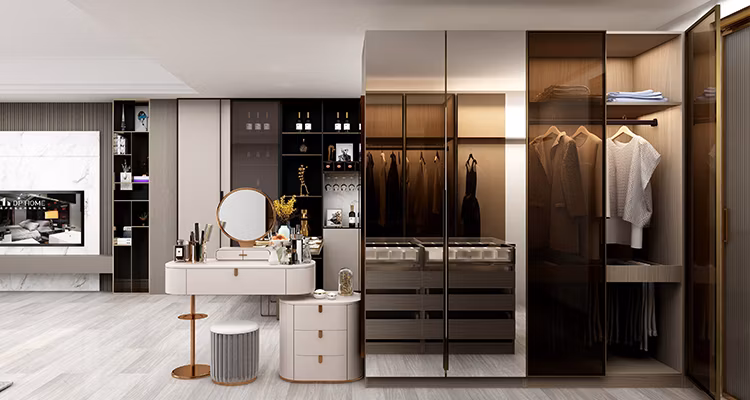 Design in China High Gloss Glass Sliding Door Single Wardrobe