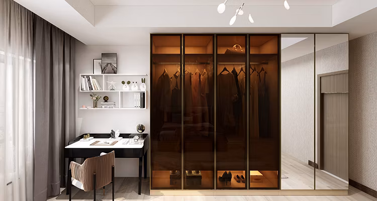 Design in China High Gloss Glass Sliding Door Single Wardrobe