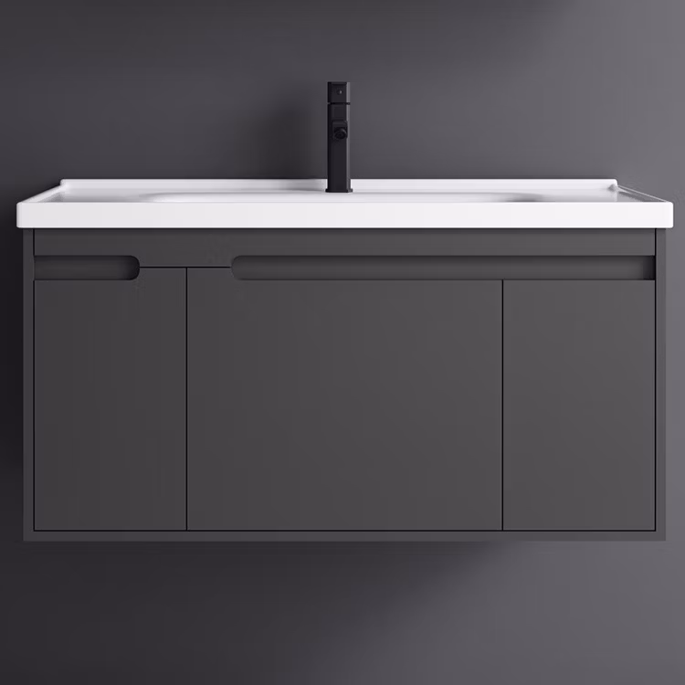 Wholesale High Quality Fancy Grey-Black PVC Bathroom Cabinet with Mirror Cabinet in Big Size From Factory Directly