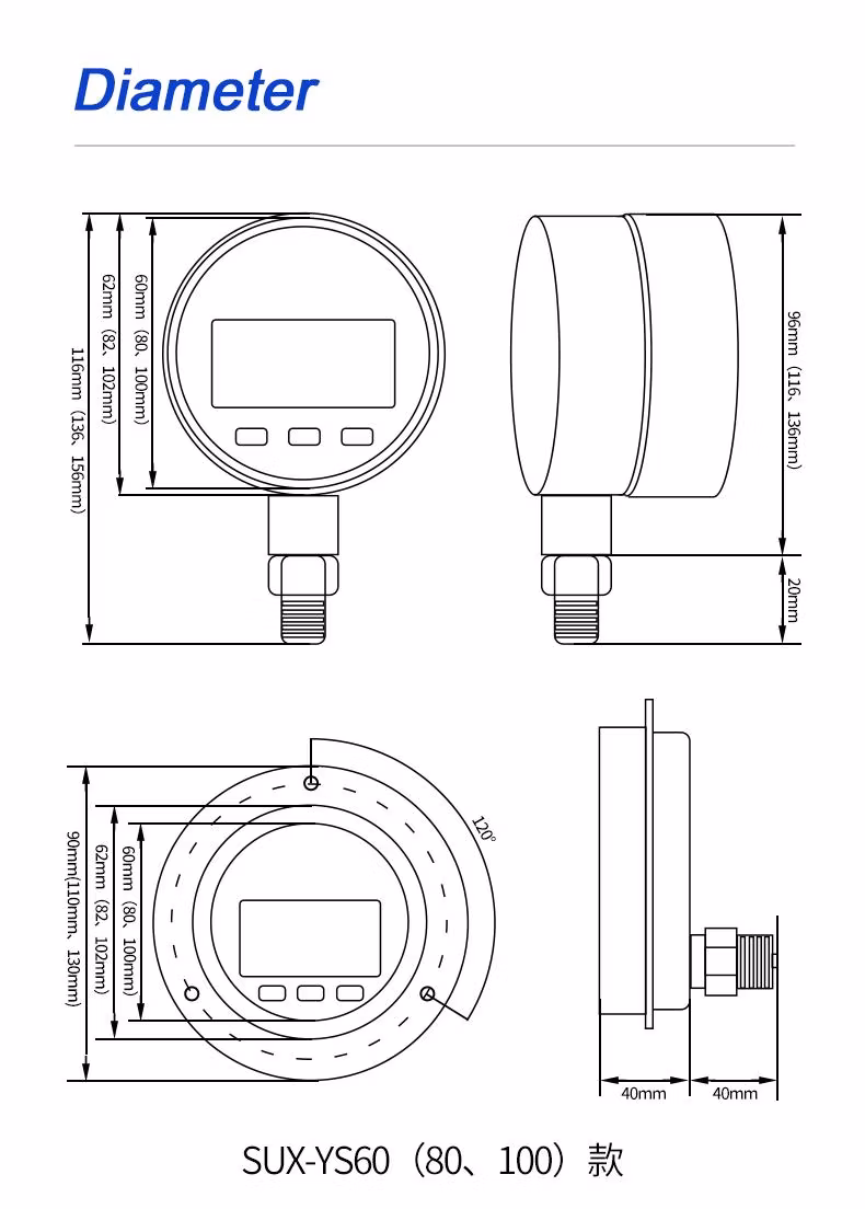 Digital Pressure Gauge Big LCD Screen for Water Pressure Oil Pressure Gas Pressure 0.2g 0.5g