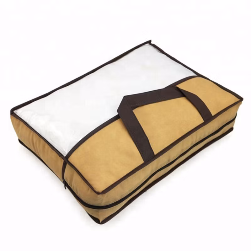 Customized Logo Printed Nonwoven Transparent PVC Pillow Duvet Down Blanket Comforter Quilt Bedding Sheets Convenient Storage Non Woven Packaging Zipper Tote Bag