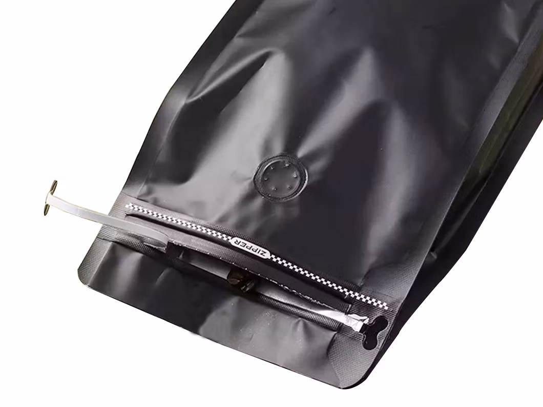 Wholesale 250g 12oz Custom Printed Logo Plastic Black Flat Bottom Coffee Bag Packaging with Valve and Zipper
