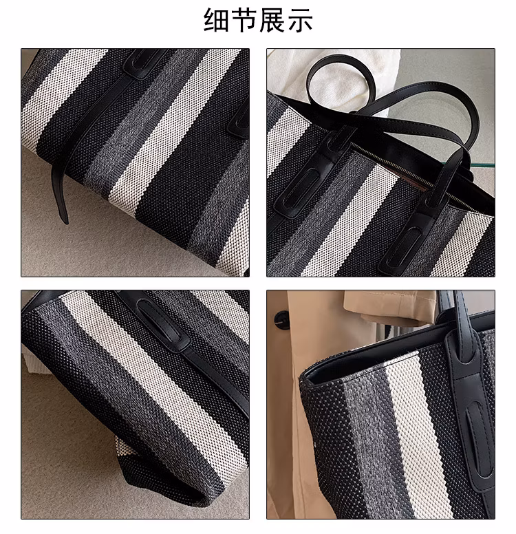 Wholesale Canvas Colorful Woman Handbag New Large Capacity Shopping Fashion Designer Brand Shoulder Bag Popular Style Vertical Stripe Ladies Tote Bag
