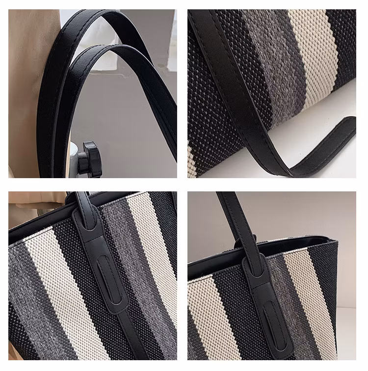 Wholesale Canvas Colorful Woman Handbag New Large Capacity Shopping Fashion Designer Brand Shoulder Bag Popular Style Vertical Stripe Ladies Tote Bag