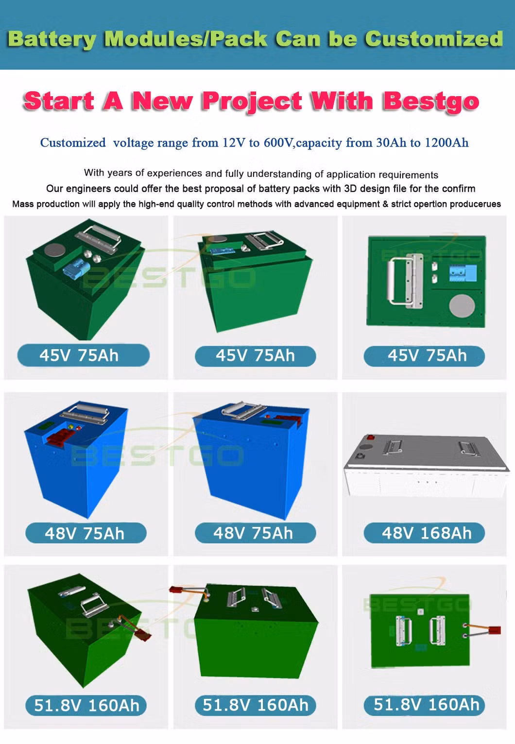 Bestgo Wholesale Deep Cycle Lithium Ion Batteries 24V 48V 100ah 200ah Li Ion LiFePO4 Solar RV Marine Energy Storage Iron Phosphate Battery Pack