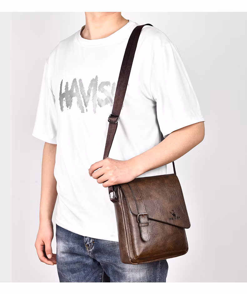 Weixier E2830 High Quality Vintage Vertical Designer Leather Messenger Purse Business Work Sling Shoulder Brand Bag for Men