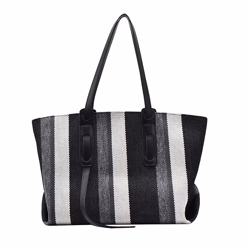 Wholesale Canvas Colorful Woman Handbag New Large Capacity Shopping Fashion Designer Brand Shoulder Bag Popular Style Vertical Stripe Ladies Tote Bag