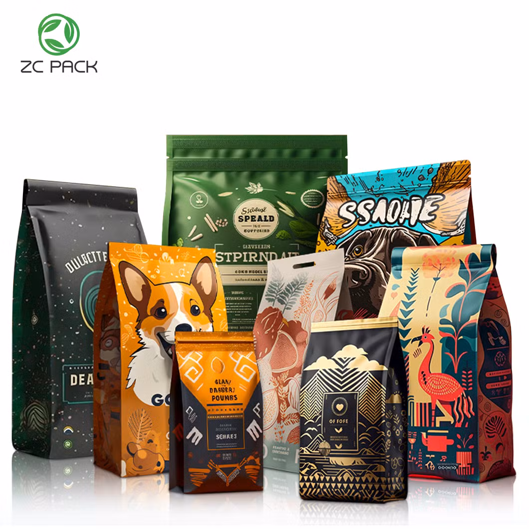 Wholesale Custom Design Flat Bottom Ziplock Plastic Food Grade Potato Crisps Nut Donut Snack Cat Pet Dry Dog Packaging Stand up Pouch Recyclable Food Packaging