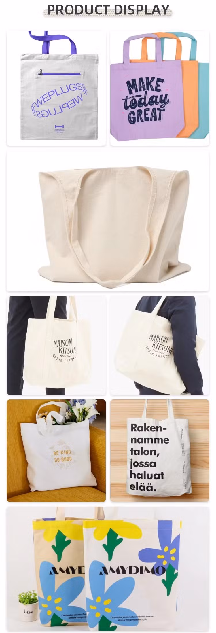 Hot Sale Reusable Blank Cotton Tote Bag Custom Logo Fashion Eco Friendly Organic Cloth Packaging Canvas Shopping Tote Bag