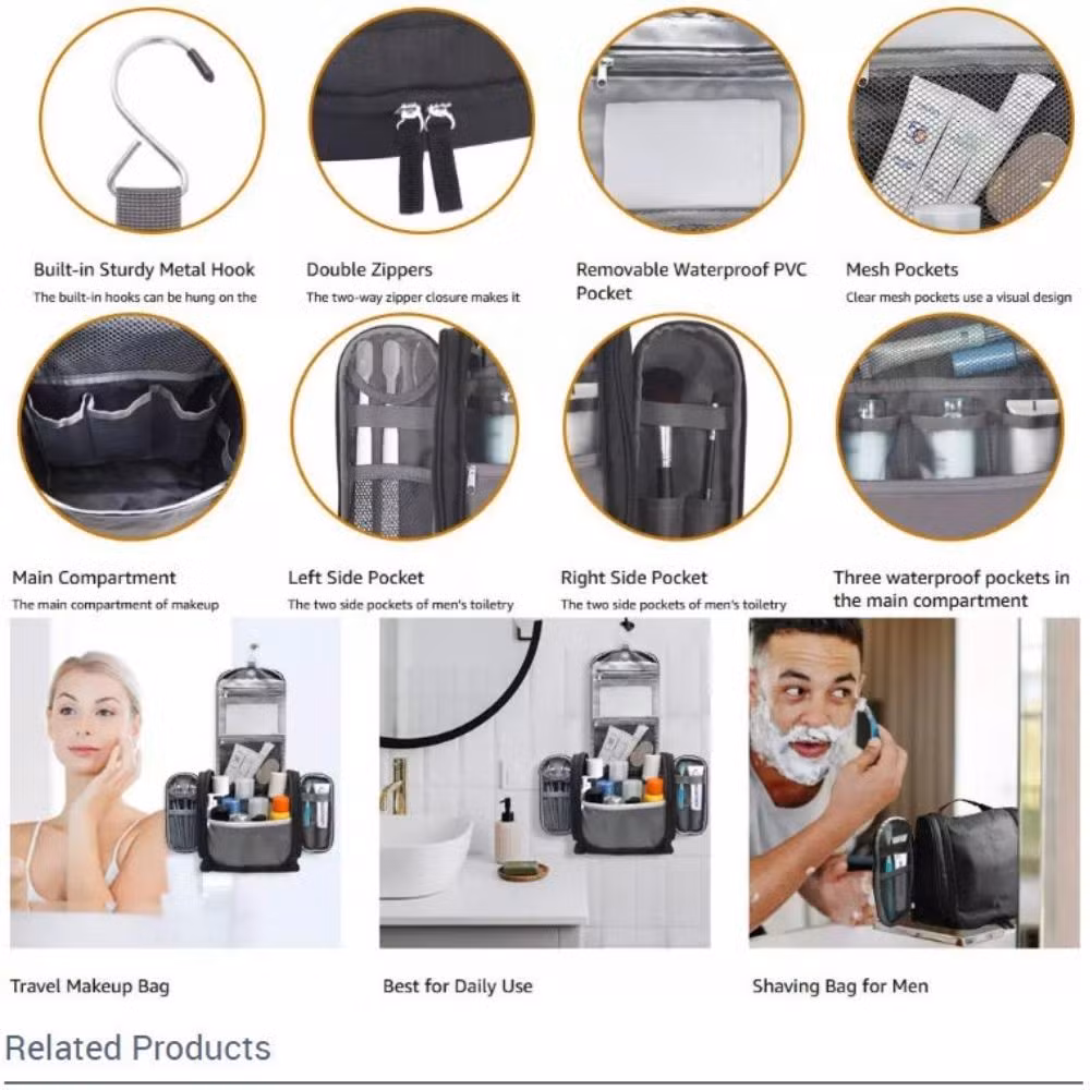 Waterproof Toiletry Bag Women Men Travel Makeup Bag with Hanging Hook Compact Travel Toiletry Organizer Bag Makeup Organizer Bag Bl22005