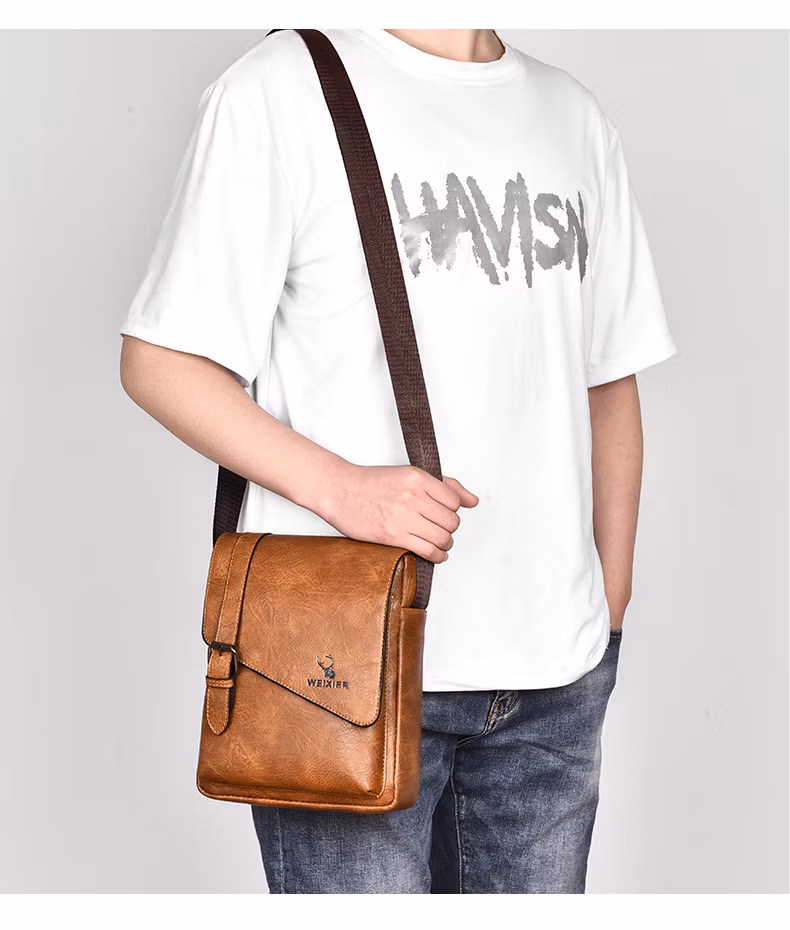 Weixier E2830 High Quality Vintage Vertical Designer Leather Messenger Purse Business Work Sling Shoulder Brand Bag for Men