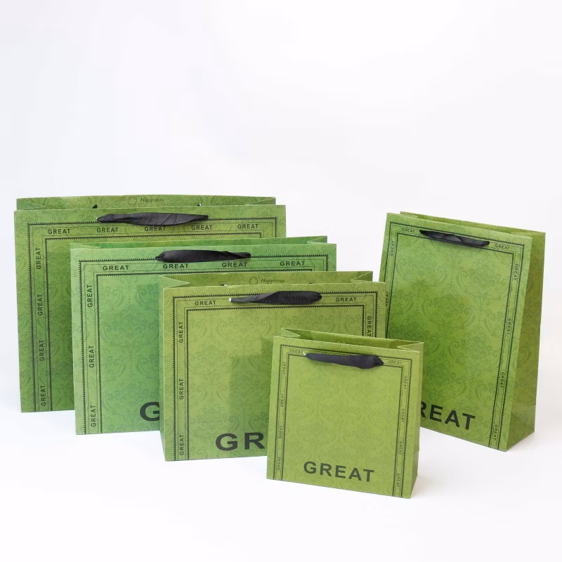Luxury Gifthandle Custom Color Green Packaging Recyclable Clothing Store Brand Label Wholesale Paper Shopping Bags for Small Business