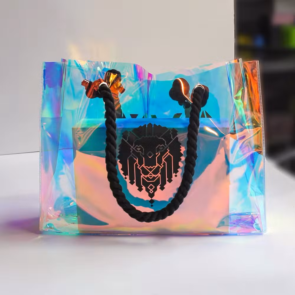 Logo Printed Plastic Reusable Promotional Shopping Clear PVC Custom Transparent Tote Bag