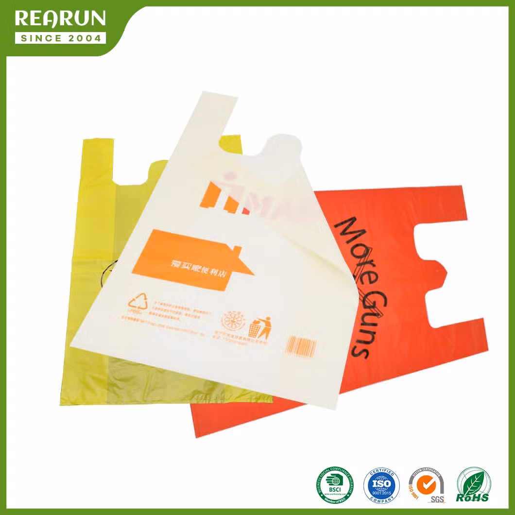 Rearun Clear Plastic Bags China Factory OEM Print Food Grade Supermarket Advertising Plastic Shopping Bag