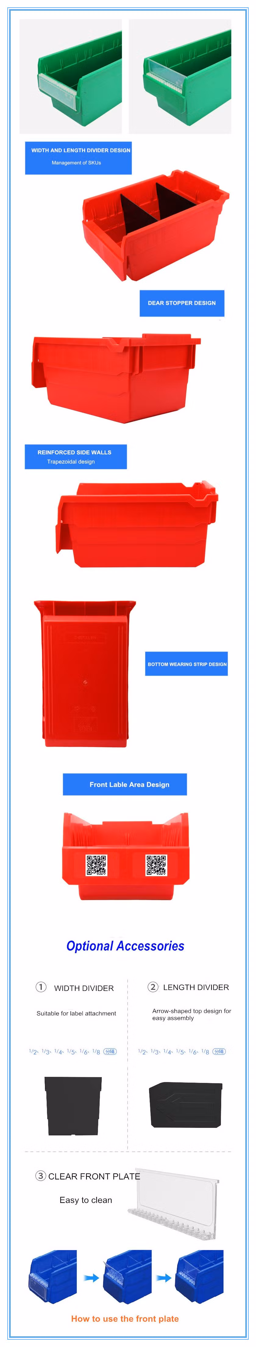 100% Virgin PP Plastic Shelving Bins Plastic for Rack and Tool Cabinet
