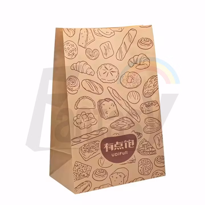 Customized Recyclable Disposable Design Custom Printing Customizable Logo Flat Bottom Paper Bag