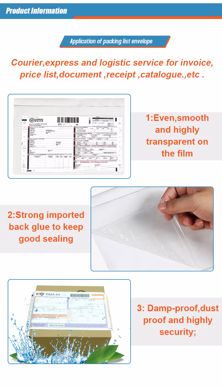 270*180mm Color Printing Adhesive Envelope Waterproof Packing List Envelope with Zipper Lock