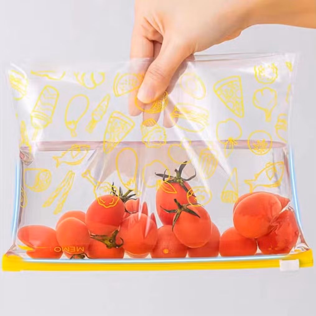 Amazon Hot Selling Wholesale Double Single Zipper Zip Lock Ziploc Sealed Sealing Packaging Storage Plastic Packing Bag for Lemon Tomatoes Cucumbers Cabbage