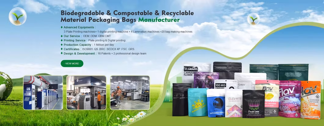 Custom Printed Mylar Smell Proof Stand up Pouch Candy Food Packaging 3.5g Mylar Ziplock Bag with Window