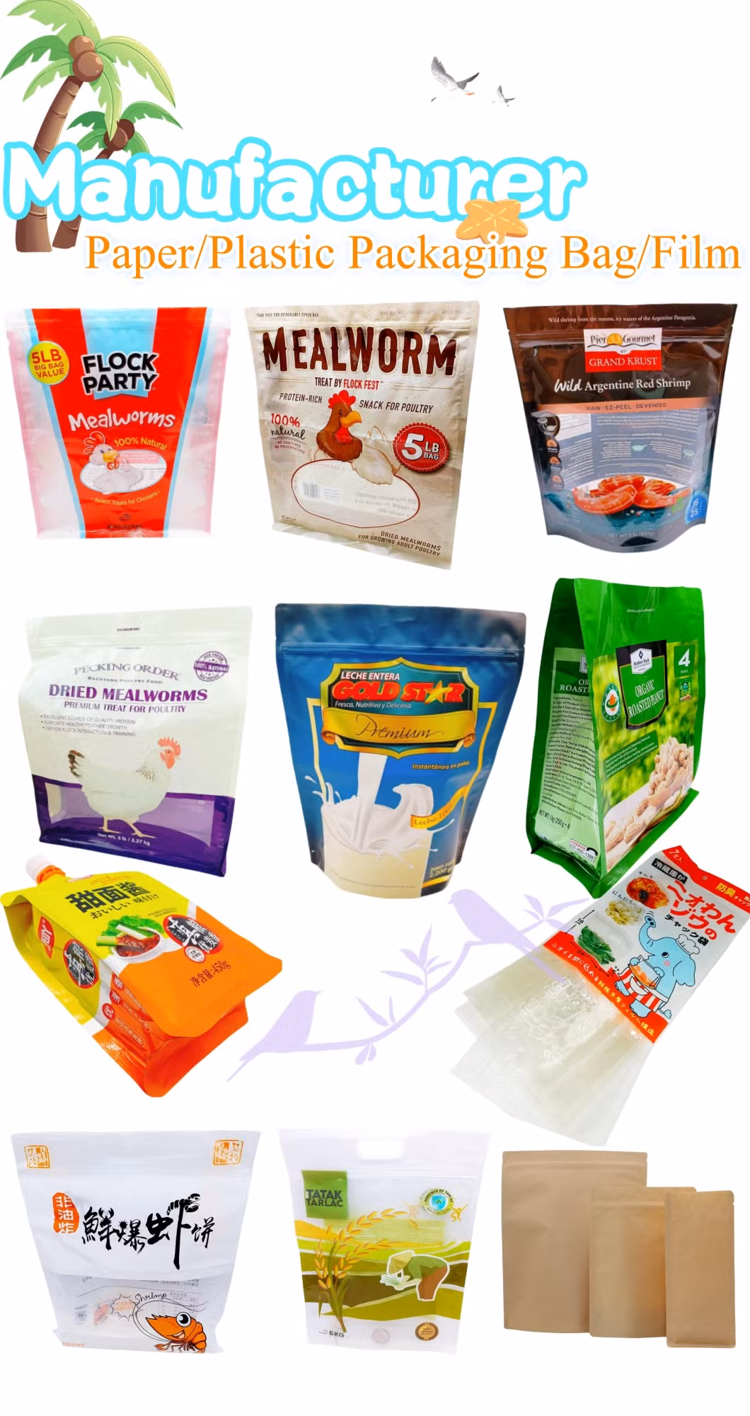 Mylar Bag Front Transparent Back Silver Aluminum Foil Stand up Zipper Food Plastic Packaging Bag