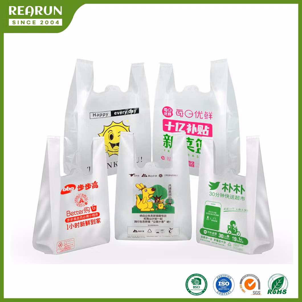 Rearun Clear Plastic Bags China Factory OEM Print Food Grade Supermarket Advertising Plastic Shopping Bag