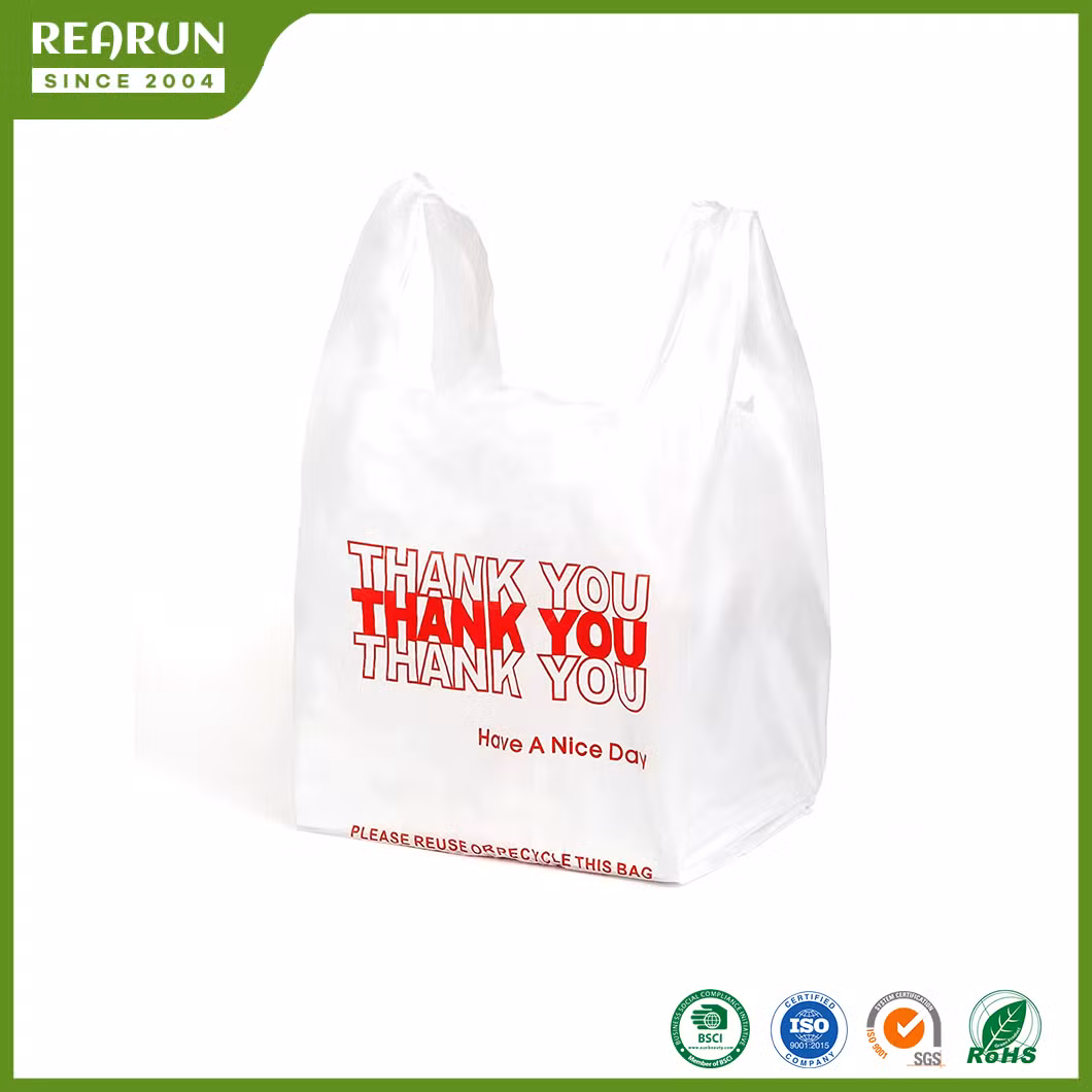 Rearun Clear Plastic Bags China Factory OEM Print Food Grade Supermarket Advertising Plastic Shopping Bag