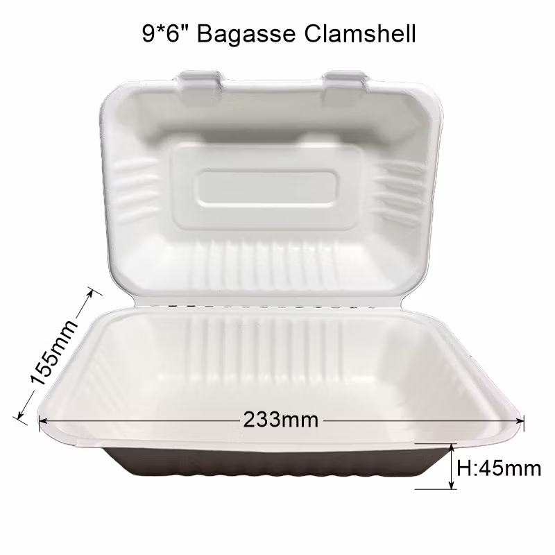 Peru Chile 9*6&quot; Sugarcane Bagasse Pulp Fiber Envases Disposable Food Packaging