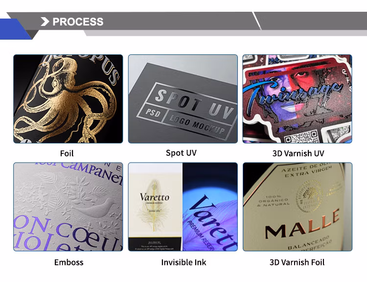 Custom Labels 3D Varnish Gold Foil Raised Logo Fashion Design Spot UV Sticker Printing Bottle Champagne Packaging