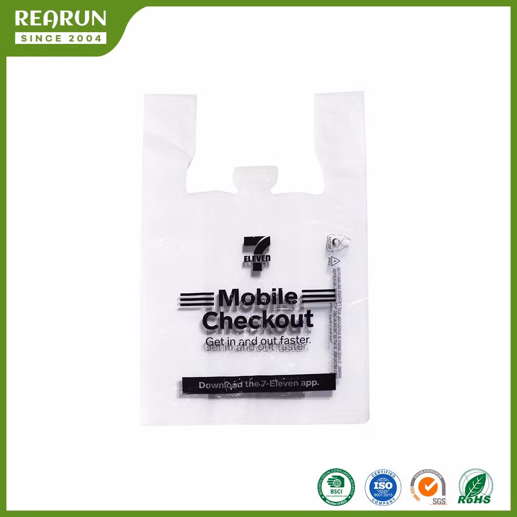 Rearun Clear Plastic Bags China Factory OEM Print Food Grade Supermarket Advertising Plastic Shopping Bag