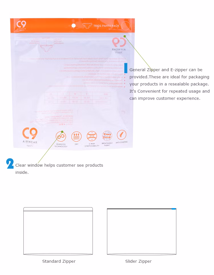 Customized Transparent Printed Biodegradable Underwear Frosted Zip Lock Bag PVC Clothing Bikini Packaging