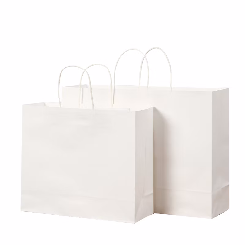 Manufacturer Customize Flat Bottom White Merchandise Paper Kraft Bags